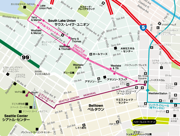 サウスレイクユニオン、アマゾン本社ビル周辺の地図